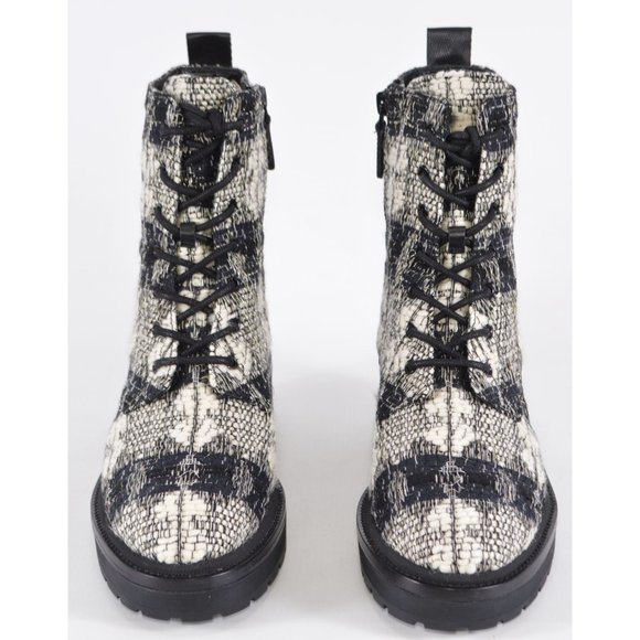 New Tory Burch MILLER Lug Sole Tweed Leather 50 mm Bootie Combat Boots - Picture 4 of 13